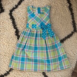 Bonnie Jean Green and Blue Plaid Dress with Polka Dot Bow